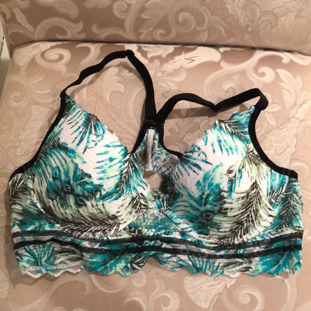 VS Pink Racerback Lace Palm Print Bralette